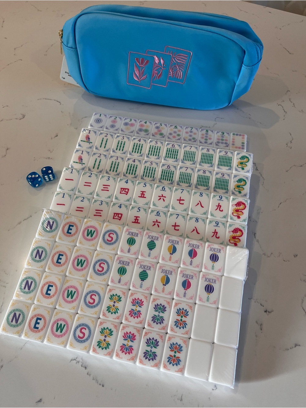 NWT Mahjong Set w/ Dice & Tile Bag Inspired by A Beautiful Line Lanterns Hearts
